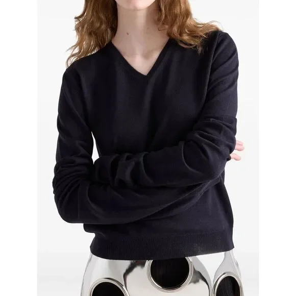Prada Women Navy Wool V-Neck Sweater